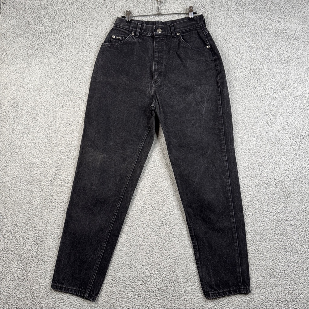 Lee Jeans Womens 12 Black Dark Wash Vintage Curvy Mom Fit Tapered Riders 27x29